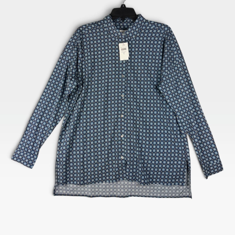 J. Jill Button Down Tunic Shirt Womens S Tall Blue Geometric Medallion Print NWT